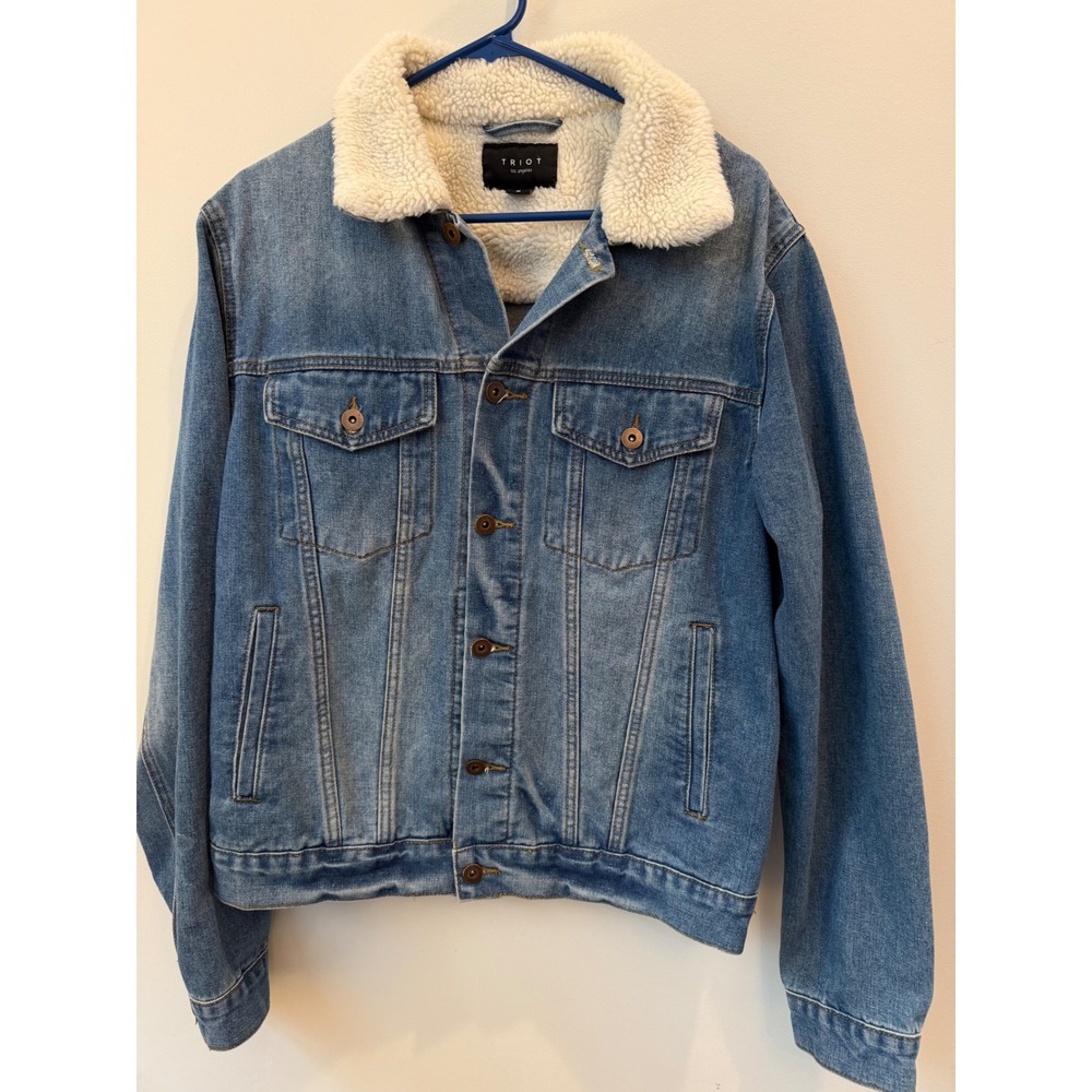 Triot Los Angeles Mens Sherpa Lined Denim Trucker Jacket Medium Wash Blue M